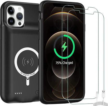 Battery Case for iPhone 12 Pro Max, 10800mAh High-Capacity Protective Rechargeable Extended Charger Cover Compatible with iPhone 12 Pro Max (6.7 inch) Wireless Charging Case Support Carplay - Black
