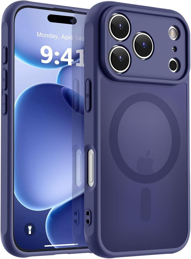 MOCCA Magnetic for iPhone 17 Pro Case, (Compatible with Magsafe) (16FT Military Grade Protection) Full Camera Protection Anti-Fingerprint Slim Translucent Matte Phone Cover 6.3",Deep Blue