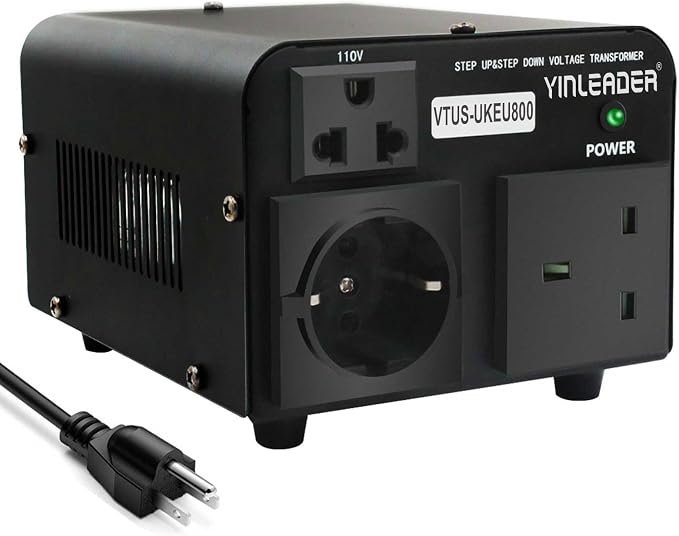 Yinleader Voltage Converter 800W Step Up/Down Transformer 110V to 220V | for use European, UK and More Overseas appliances in The US/CA/MX [110V US Power Cord Included Only, No 220V Cord]