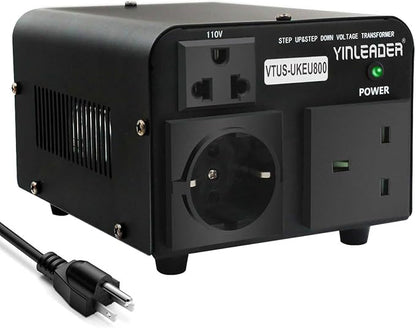 Yinleader Voltage Converter 800W Step Up/Down Transformer 110V to 220V | for use European, UK and More Overseas appliances in The US/CA/MX [110V US Power Cord Included Only, No 220V Cord]