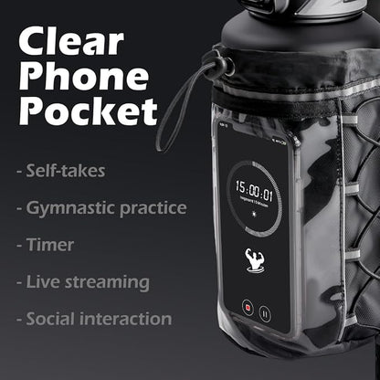Magnetic Gym Bag for Men Women, Magnetic Gym Water Bottle Bag/Holder with Clear Phone Pouch, Built-in 5 Magnets, Fitness Gym Gifts, Gym Accessories