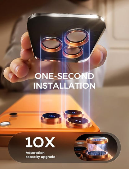 MAGIC JOHN for iPhone 17 Pro Max/17 Pro Camera Lens Protector [Alignment Kit&1:1 Invisible Fit] 9H Aerospace Tempered Glass, Ultra HD, Metal Individual Ring, Set of 2,Orange