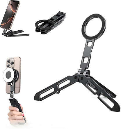 Magnetic Phone Tripod for iPhone 16/15/14/13/12 Plus Pro Max Series,Aluminium Mini Magsafes Tripod for iPhone & Magsafes,Double-Sided Design,1/4" Screw,Cold Shoe Interface,Arca Swiss Base