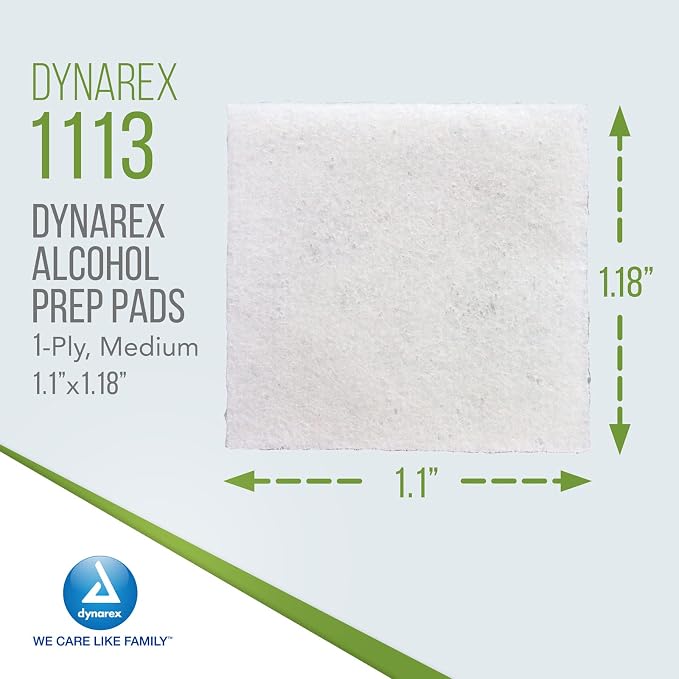 Dynarex Alcohol Prep Pads, Medical-Grade and Non-Woven Prep Pads, Saturated with 70% Isopropyl Alcohol, Rapid-Acting Antiseptic Wipes, 1-Ply, Medium, 4 Boxes of 200 Alcohol Prep Pads