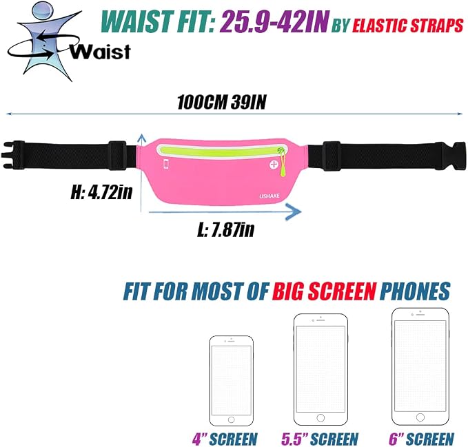 USHAKE Slim Running Belt, Ultra Light Bounce Free Waist Pouch Fitness Workout Belt Sport Waist Pack Exercise Waist Bag for Apple iPhone Samsung in Running Gym Marathon Cycling