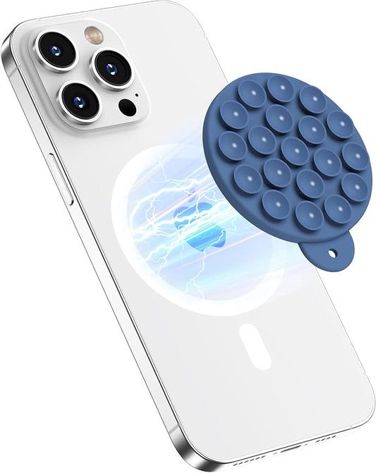 Magnetic Suction Cup Phone Mount, Compatible with MagSafe, Silicone Octo Cup Buddy Sticky Grip Holder for iPhone and Android, Removable Hands-Free Selfie/Video for TikTok, Azure Blue