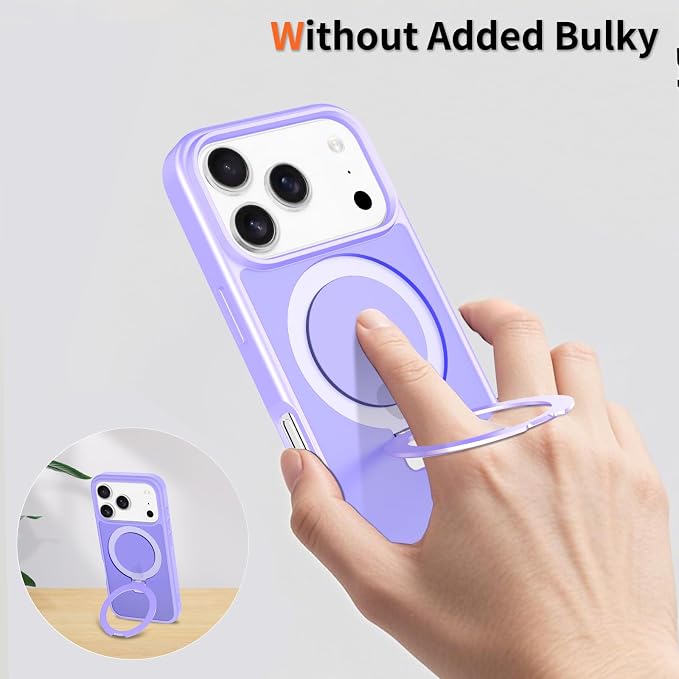 Ultra-Magnetic Stand for iPhone 17 Pro Case [Military Drop Protection] [Compatible with MagSafe] Shockproof Translucent Matte Slim Ring Holder Case for iPhone 17 Pro (Lavender Purple)