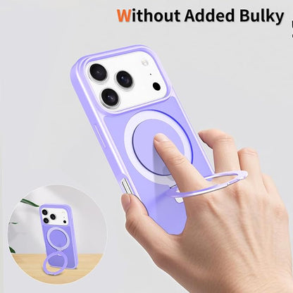 Ultra-Magnetic Stand for iPhone 17 Pro Case [Military Drop Protection] [Compatible with MagSafe] Shockproof Translucent Matte Slim Ring Holder Case for iPhone 17 Pro (Lavender Purple)
