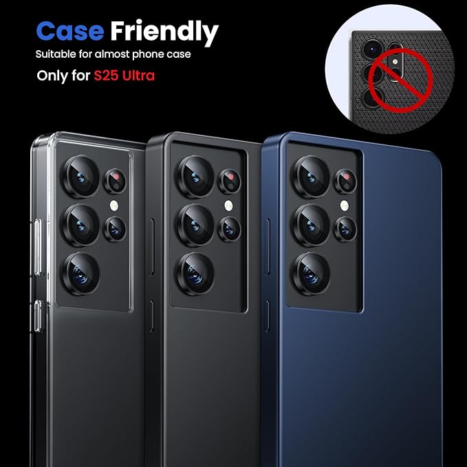 WSKEN for Samsung Galaxy S25 Ultra Camera Lens Protector - Ultra Thin Case Friendly, 9H Shatterproof Tempered Glass with Aluminum Metal Circle Camera Screen Protector Cover Accessories, Black