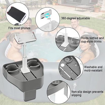 Hot Tub Table Tray with Adjustable Phone Holder, Bathtub Table Tray, Hot Tub Accessories for Inflatable Tub and Pool