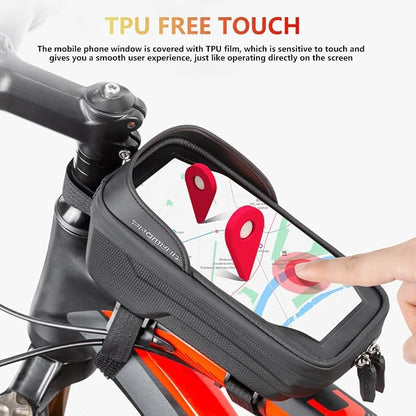 Waterproof Bike Frame Bag - MTB/Road Bike Top Tube Phone Holder for Phones Under 6.5", Universal Bicycle Phone Pouch with Rain Cover & Shockproof Design, Commuter Cycling Accessories