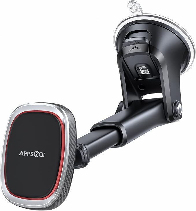 APPS2Car Magnetic Phone Mount, Dashboard & Windshield Suction Cup Car Phone Holder Mount with 6 Strong Magnets, Adjustable Telescopic Arm, Compatible with iPhone & Android Smartphones