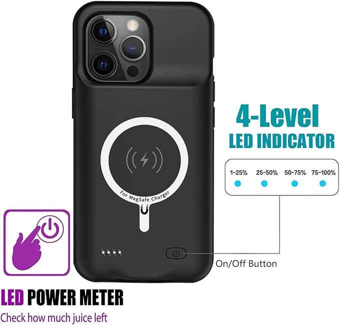Battery Case for iPhone 14 Pro,Upgraded 10000mAh Rechargeable Portable Charging Case with Wireless Charging Compatible for iPhone 14 Pro (6.1inch) with Carplay Extend Battery Pack Charger Case (Black)