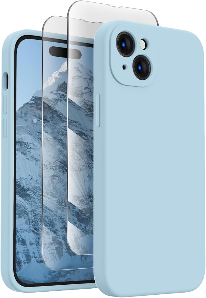 FireNova Designed for iPhone 15 Case, Silicone Upgraded [Camera Protection] Phone Case, Soft Anti-Scratch Microfiber Lining Inside, 6.1 inch, Sky Blue