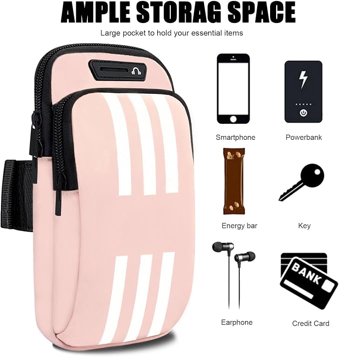 Phone Holder for Running Armband iPhone 11 12 13 14 15 16 Pro Max 16e Xs Xr X Plus Mini Galaxy Ultra S25 Note Pouch,Cell Phones Arm Band Bag Fit Workouts Exercise Gym Sports Hiking Wrist Pink