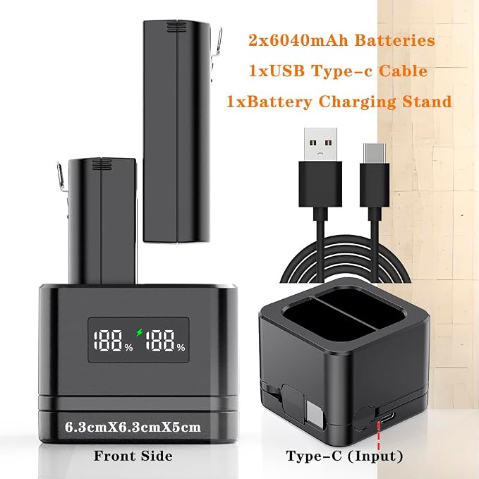 Upgraded,2Pack 3.65V 6040mAh Replacement Battery with Charger Station,LED Digital Display,for Ring Doorbell Camera 2/3/4,3Plus,Spotlight/Stick Up Cam and Others,