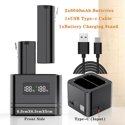 Upgraded,2Pack 3.65V 6040mAh Replacement Battery with Charger Station,LED Digital Display,for Ring Doorbell Camera 2/3/4,3Plus,Spotlight/Stick Up Cam and Others,