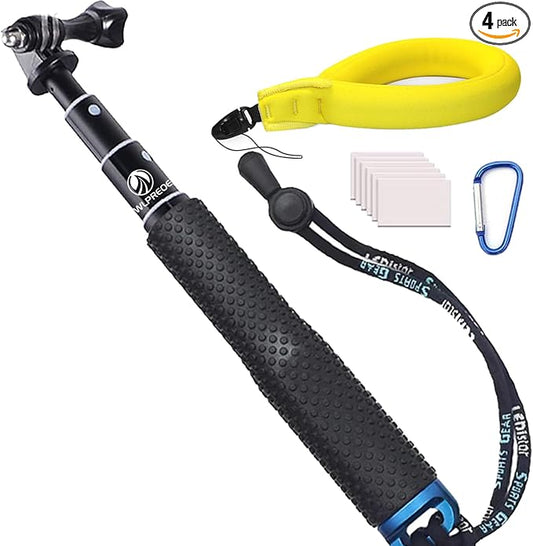 Selfie Stick + Camera Float Accessories Kit for GoPro,19” Waterproof Hand Grip Extension Portable Adjustable Monopod Pole for GoPro Hero 13 12 11 10 9 8 MAX 7 Black Silver White/6/5 Black/5S
