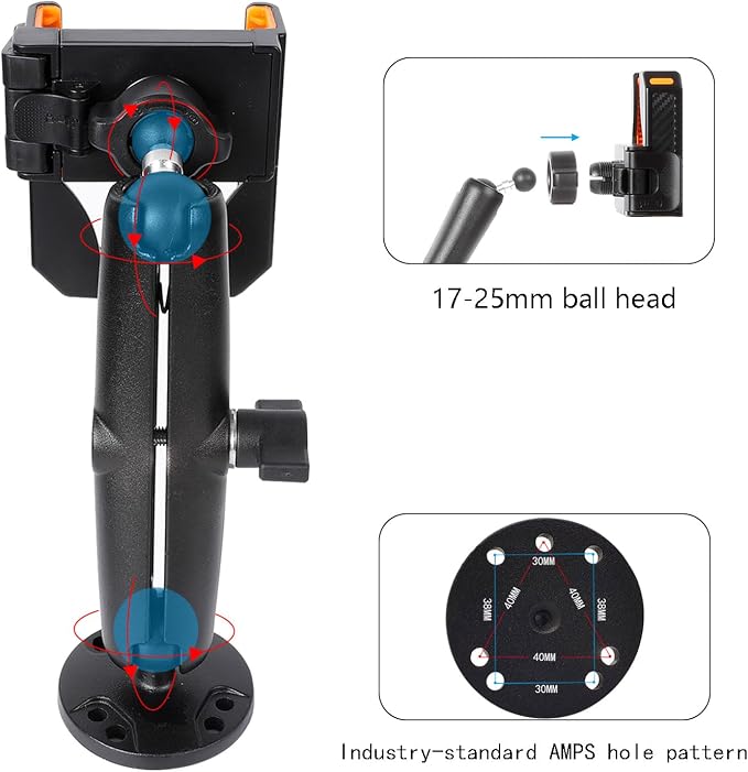 xik Universal Phone Mount Holder for Boat Car Truck Motorcycle UTV - AMPS Round Base, [1s Lock & Release][360° Adjustable], Fits 4.7"-7.2" Phones, Heavy Duty, Wall Mount
