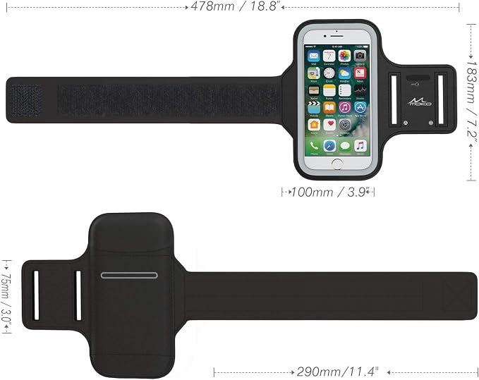 MoKo Phone Armband, Water Resistant Running Armband with Key Holder Adjustable Band Compatible with iPhone 11, 11 Pro Max, Xs Max, Xr, 8 Plus, 7 Plus, 6s Plus, 6 Plus for Walking Fitness, Black