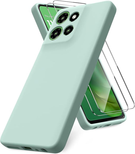 Case for Motorola Moto G Power (2025), 2 Pack Tempered Glass Screen Protectors, Soft TPU Silicone Shockproof Case-Mint