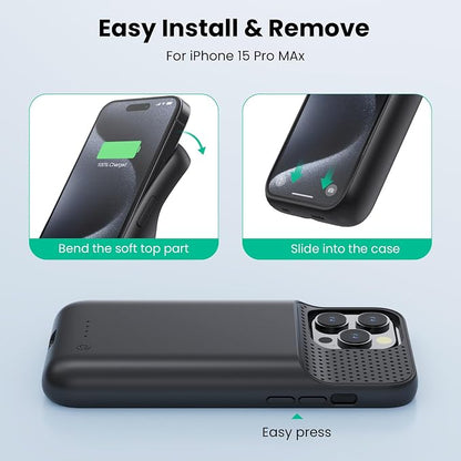Battery Case for iPhone 15Pro Max, Upgrade 8600mah Portable Slim Battery Charging Case, 15W Fast Charging Rechargeable Protective Extended Charger Cover for iPhone 15 Pro Max (6.7 inch)-Black