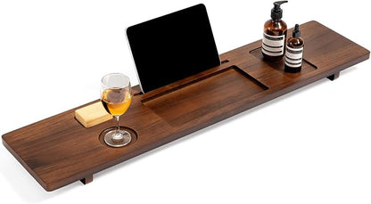Luxury Teak Bathtub Tray for Freestanding Bath - 39" Large, Thick & Adjustable Spa Caddy | Anti-Tip Design with Accessories Holder | Water-Resistant