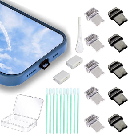 10 Packs of Easy to Grip Phone Dust Plugs, Charging Port Cover for Lightning, with Plug Bracket, Storage Box, Compatible with iPhone 14 13 12 11 X XS XR 8 7 SE