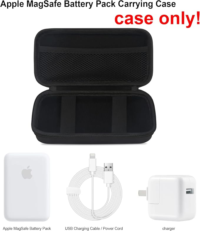 Elonbo Carrying Case for Apple MagSafe Charger Battery Pack, Hard Travel Organize Bag for Mag Safe Magnetic Power Bank for iPhone 13/13 Pro, Extra Mesh Pocket Fits Power Adapter Cable, Black+Black
