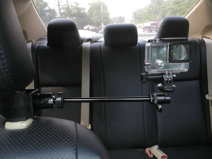 3in1 Universal Heavy Duty Car Headrest Mount Holder w/Clamp/Adjustable Robust Magic Arm and 360° Rotation for DSLR Camcorder/Action Camera/Smartphone etc