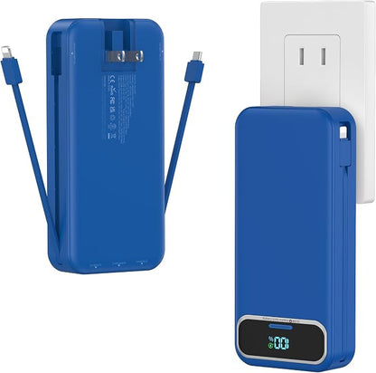 20000mAh Lightweight-Portable-Charger-Power-Bank with Built-in Cables and AC Wall Plug, PD20W USB-C Fast Charging Battery Pack, LED Display External Travel Phone Charger for All iPhone,Samsung,Android