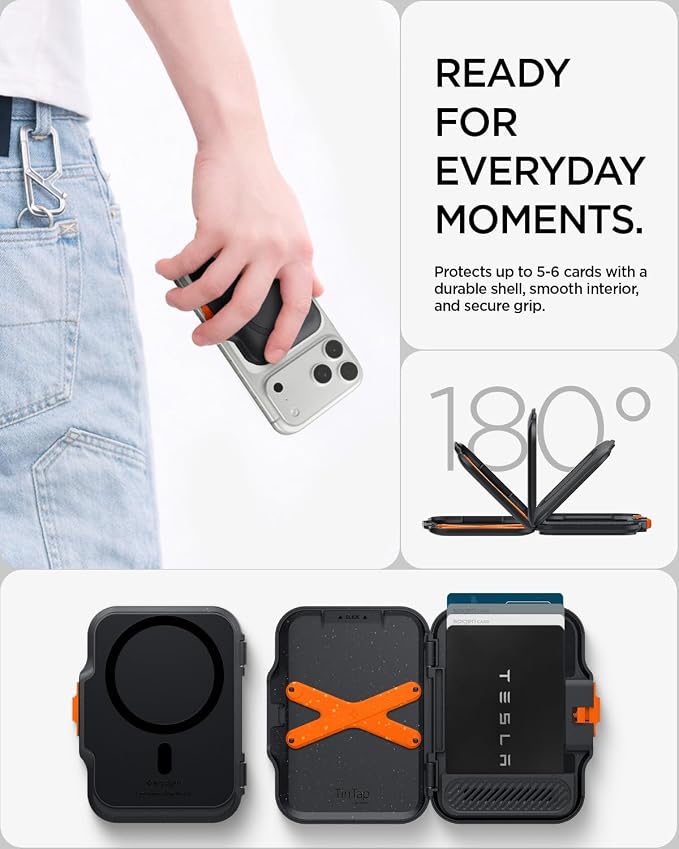 Spigen for MagSafe Wallet, Heavy Duty Hardshell Magnetic Card Holder Compatible with iPhone 17/16/15/14/13/12 Pixel 10 Series MagSafe-Cases Pixelsnap Holds 5-6/7-8 Cards