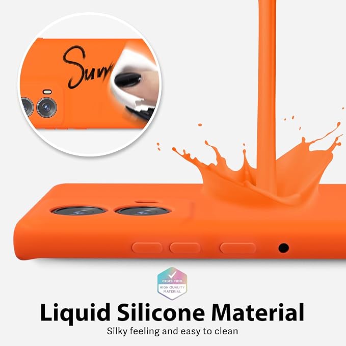 oakxco for Motorola Moto Edge 2024 Phone Case Liquid Silicone, Thin Slim Soft Rubber Gel TPU Plain Protective Simple Cover for Women Girl Cute, Matte Solid Color Aesthetic, Orange