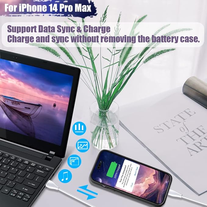 Battery Case for iPhone 14 Pro Max, 6000mAh Rechargeable Extended Battery Charging/Charger Case, Add 100% Extra Juice (6.7 Inches) Black