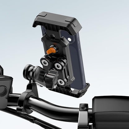 Motorcycle Phone Mount with Vibration Dampener & Security Lock, 720° Adjustable Bike Phone Holder Handlebar, Anti-Theft Motorcycle Phone Holder for iPhone 17/16/15/14/13 Series, 4.5-6.8" Phones