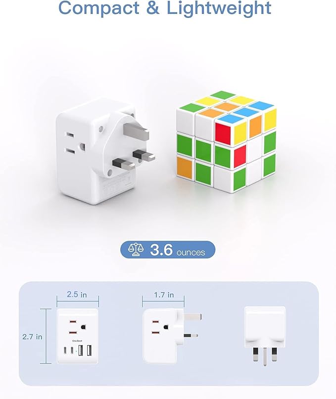2 Pack US to UK Ireland Travel Plug Adapter, Type G Power Plug Adapter | 3 Outlets 4 USB Ports(2 USB C), European Travel Plug Adapter for USA to England London Scotland British Qatar Irish Hongkong