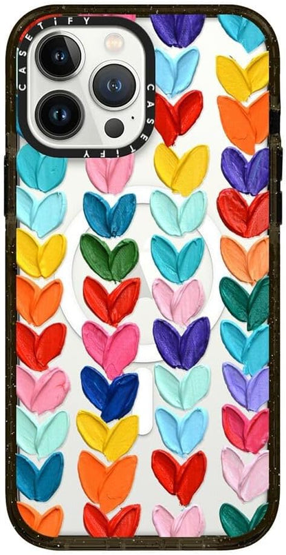 CASETiFY Impact iPhone 13 Pro Max Case [4X Military Grade Drop Tested / 8.2ft Drop Protection/Compatible with Magsafe] - Clear Polka Daub Hearts - Clear Black