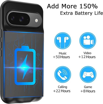 Battery Case for Pixel 9/9 Pro, Upgraded 10000mAh Battery Pack Rechargeable Charger Case with Wireless Charging Compatible for Pixel 9/9 Pro(6.3 inch) External Charging Cover(Black)