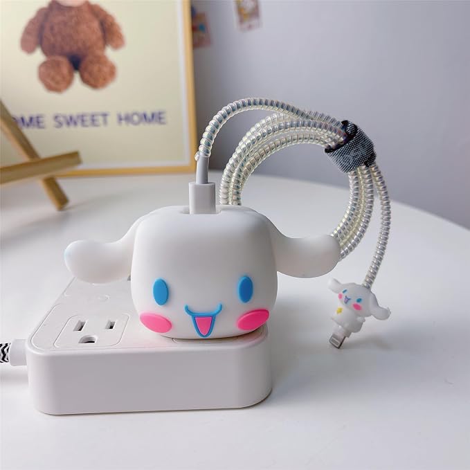 3D Cute Cartoon Charger Protector Case - Compatible for Apple 20W USB-C Power Adapter and Lightning Cable, No.12(4 in1)