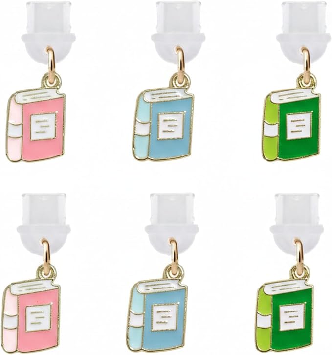 6PCS Micro USB Dust Plug Charms – Cute Book Design Phone Charms & Port Protectors, Anti-Dust Covers for Micro USB Devices, Multicolor Gift Set