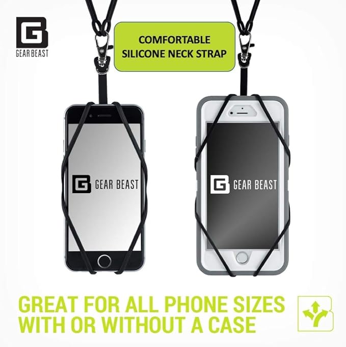 Gear Beast Cell Phone Lanyard - Universal Neck Phone Holder w/Card Pocket and Silicone Neck Strap - Compatible with Most Smartphones, Clear