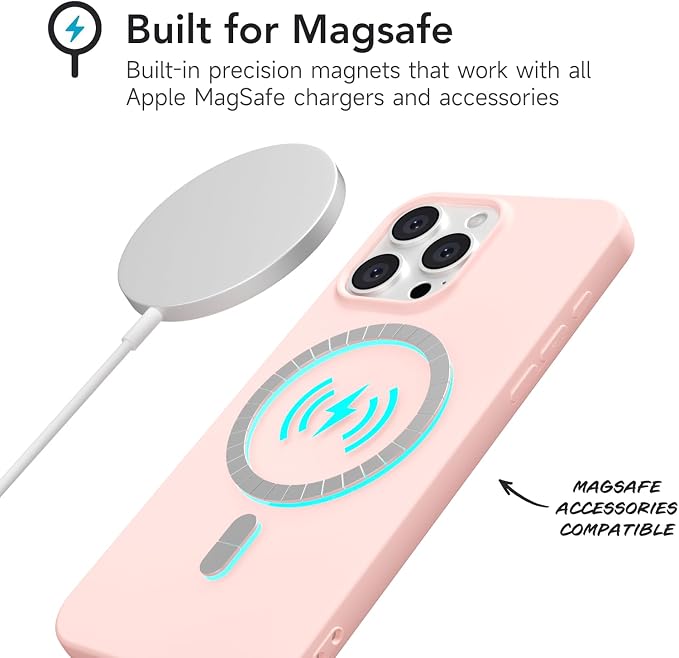 for iPhone 14 Pro Case Silicone Compatible with Magsafe Case, Ultra Slim Thin Magnetic Phone Cases Mag Safe, Cute Soft Rubber Gel TPU Matte Plain Wireless Charging Cover for Women, Light Pink