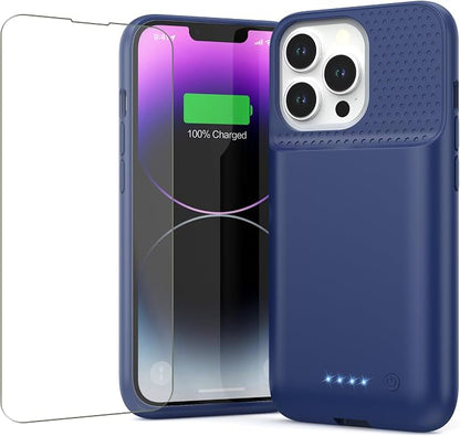 Feob Battery Case for iPhone 13/13 Pro/14,[2025 Upgraded] 7500 mAh Ultra-Slim Portable Extended Charger Cover for iPhone 13/13 Pro/14 Charging Case (6.1 Inch)-Blue