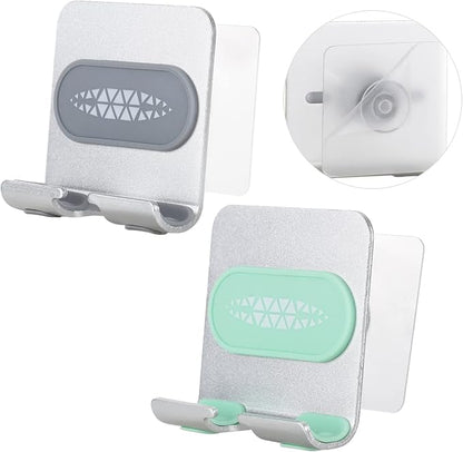 2 PCS Portable Shower Phone Holder, Wall Mount Phone Holder for Smooth Surfaces, Adjustable Cellphone Stand with Adhesive Pads for Bathroom Kitchen, Universal Compatibility with Smartphones