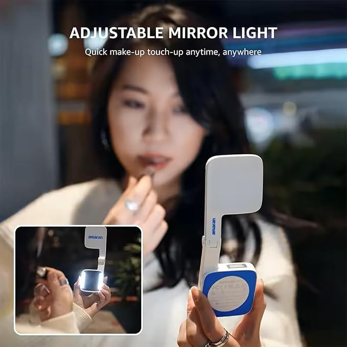 Magnetic Selfie Phone Light,Amaran Go Dual LED Light Source with Adjustable Mirror Light CCT 2700K-6500K,Rechargeable for Selfie,Makeup,Video Conference,TikTok,for iPhone & Android (Blue)
