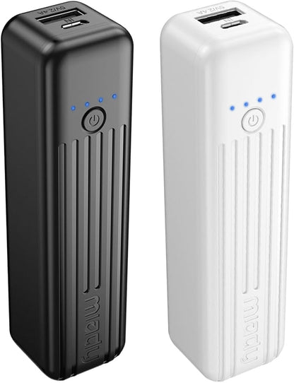 Miady 2-Pack Small Portable Charger Mini Power Bank Lipstick Battery Pack | 5000mAh丨18.5Wh丨Dual USB丨Pocket Size丨Compatible with iPhone Android etc丨Flight-Safe丨Lightweight丨Black+White