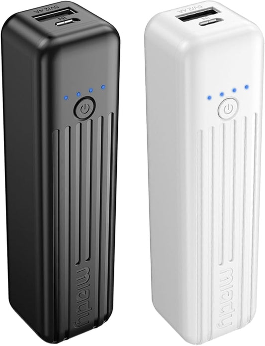 Miady 2-Pack Small Portable Charger Mini Power Bank Lipstick Battery Pack | 5000mAh丨18.5Wh丨Dual USB丨Pocket Size丨Compatible with iPhone Android etc丨Flight-Safe丨Lightweight丨Black+White