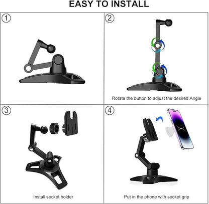 Cell Phone Stand Works for Popsocket, Height Angle Adjustable Desk Phone Holder, Heavy Duty Phone Stand for Desk for Home, Fits for All Sockets Grips