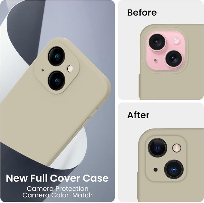 FireNova Designed for iPhone 15 Plus Case, Silicone [Camera Protection] Case, Soft Anti-Scratch Microfiber Lining Inside, 6.7 inch, Khaki