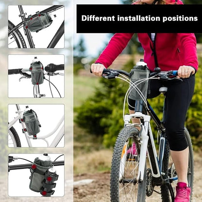 Bike Handlebar Water Bottle Holder, Fits Cups Diameter Less Than 3.6in/9cm, No-Screw Installation,Insulated, with Adjustable Fasteners, Shoulder Strap and Phone Storage Bag (3, 2Black+1Gray)